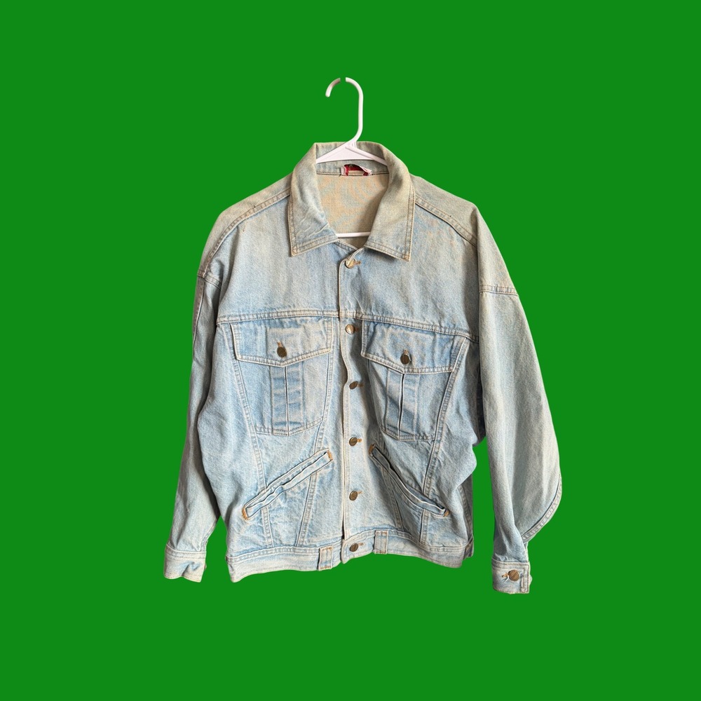 Vintage Palmettos Denim Jacket Mens Medium Made in USA Light Wash 90s Trucker
